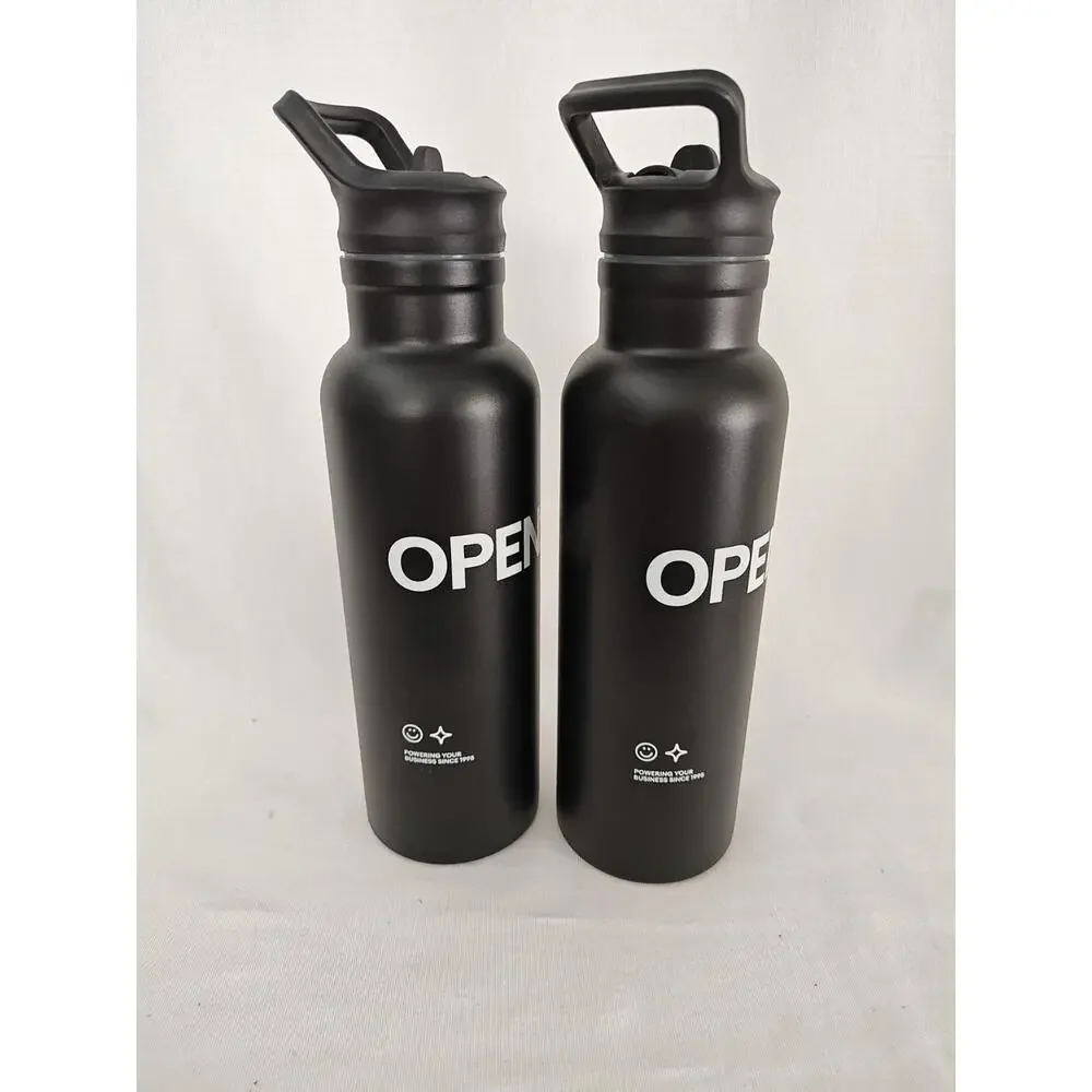 Lot Of 2 EBay open 2025 Black Metal‎ Water Bottles New Unused With straw